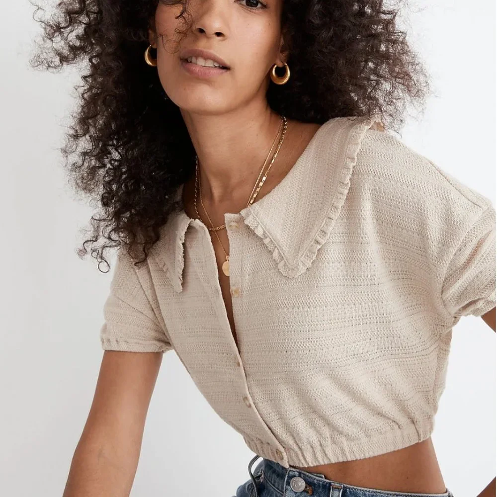 Madewell Ruffle Collared Crop Top - Picture 1 of 4